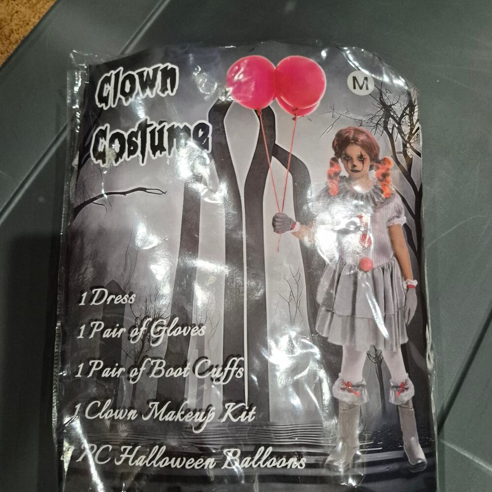 New Scary Carnival Evil Clown Dress Costume Halloween Girls sz MED